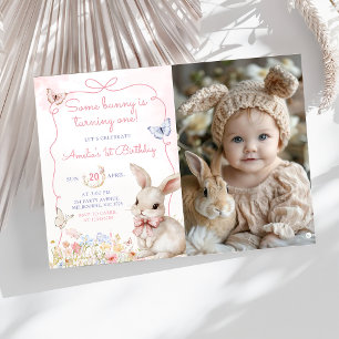 Convites Foto de aniversário de miúda rosa de flor selvagem