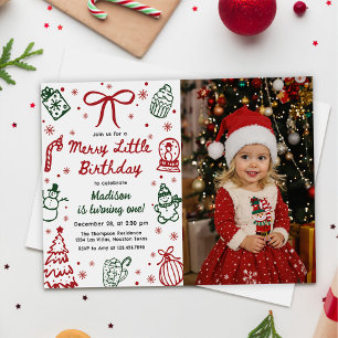 Convites Foto de aniversário de Natal desenhada à mão em ve