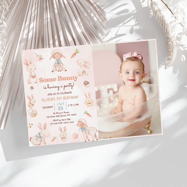 Convites Foto de Aniversário de Primavera de Ovo de Coelhin (Criador carregado)