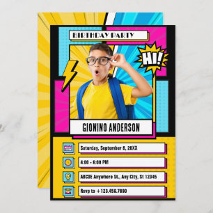 Convites Foto de aniversário de quadrinhos modernos