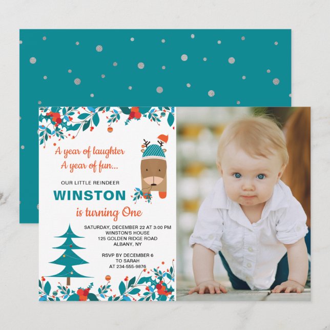 Convites Foto de aniversário de um menino de Natal, Reinado (Frente/Verso)