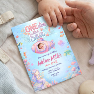 Convites Foto de aniversário de uma menina "ONEder the Sea"