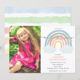 Convites Foto de aniversário de uma menina pastel arco-íris