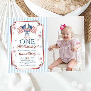 Convites Foto de aniversário de uma menina totalmente ameri