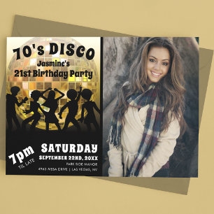Convites Foto de Aniversário Disco dos Anos 70 Bola de Br