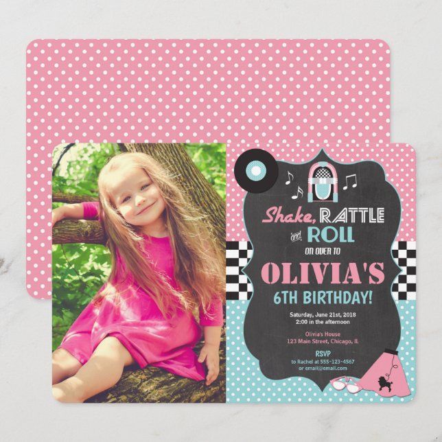 Convites Foto de aniversário do 50 Sock Salto Rock Roll (Frente/Verso)