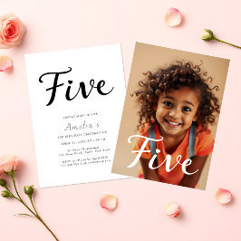 Convites Foto de Aniversário do 5 de Script Preto Minimalis