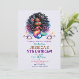 Convites Foto de Aniversário do 5 de Sereia Afro-Americano