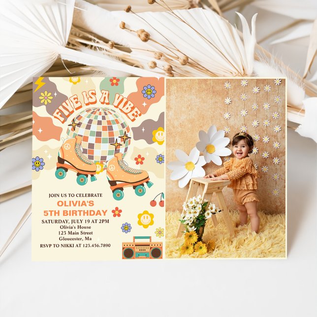 Convites Foto de aniversário do 5 do cilindro do Disco Retr (Criador carregado)