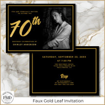 Foto de Aniversário do 70 Black Faux Dourado Leaf 