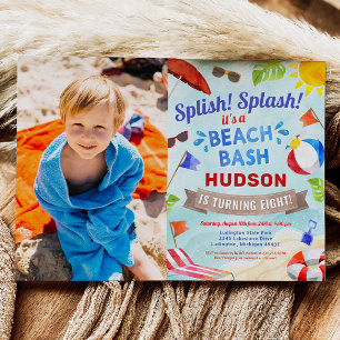 Convites Foto de Aniversário do Beach Bash Summer Boy
