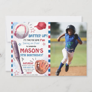 Convites Foto de Aniversário do Beisebol Rapaz