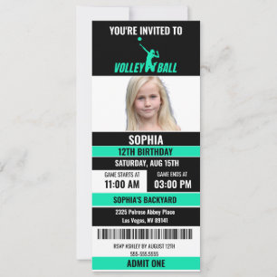 Convites Foto de Aniversário do Bilhete de Voleibol Preto V