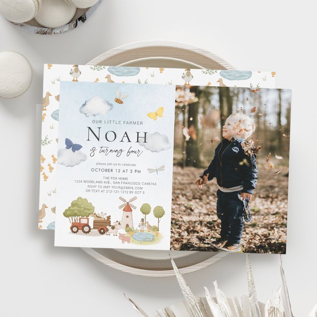 Convites Foto de Aniversário do Criança de Pequenos Animais (Criador carregado)