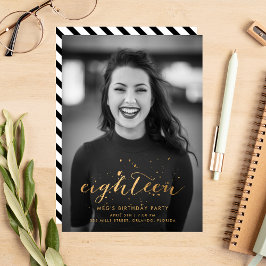 Convites Foto de aniversário do Dourado Confetti 18º aniver