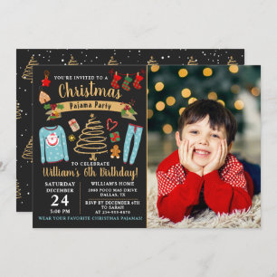 Convites Foto de Aniversário do Festa do Natal do Pajama