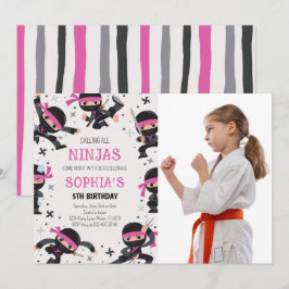 Convites Foto de Aniversário do Guerreiro Ninja Rosa, Artes