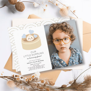 Convites Foto de aniversário do Little Dumpling Blue Boy