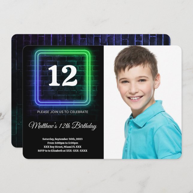 Convites Foto de Aniversário do Menino (Frente/Verso)