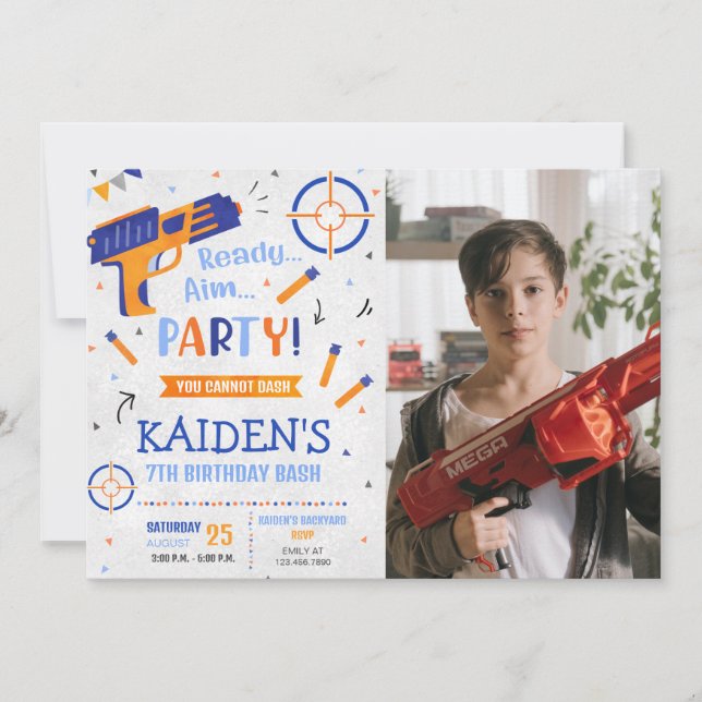 Convites Foto de Aniversário do Partido Dart Gun (Frente)