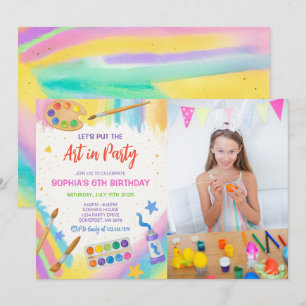 Convites Foto de Aniversário do Partido de Pintura Editável