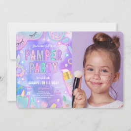 Convites Foto de Aniversário do Partido Spa Pamper Purple N