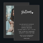 Convites Foto de aniversário do Simple Minimalist Sweet 16<br><div class="desc">Simples Script Minimalista Sweet 16 Aniversário Foto Convite</div>