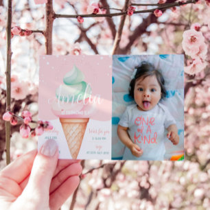 Convites Foto de Aniversário do Sorvete de Celebração Doce