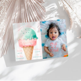 Convites Foto de aniversário do Sorvete Rosa