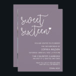 Convites Foto de Aniversário do Sweet 16 Purple Simple Scri<br><div class="desc">Simples Letras Simples,  Letras 16 Foto de Aniversário Doce</div>