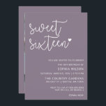 Convites Foto de Aniversário do Sweet 16 Purple Simple Scri<br><div class="desc">Simples Letras Simples,  Letras 16 Foto de Aniversário Doce</div>