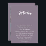 Convites Foto de Aniversário do Sweet 16 Purple Simple Scri<br><div class="desc">Simples Letras Simples,  Letras 16 Foto de Aniversário Doce</div>