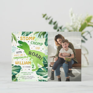 Convites Foto de aniversário do T Rex Dinosaur Boy