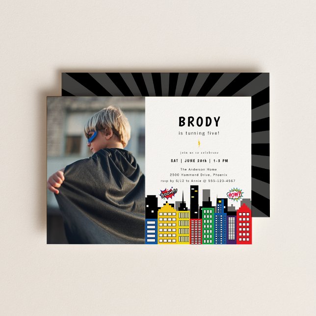 Convites Foto de Aniversário do Tema do Super-Herói (Criador carregado)