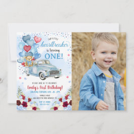 Convites Foto de Aniversário do Urso Azul de Caminhão