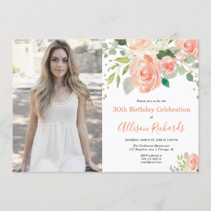 Convites Foto de aniversário elegante para adultos com aqua