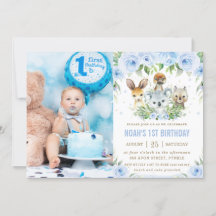 Foto de Aniversário Floral Azul de Animais Austral