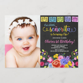Convites Foto de aniversário floral de menina Fiesta