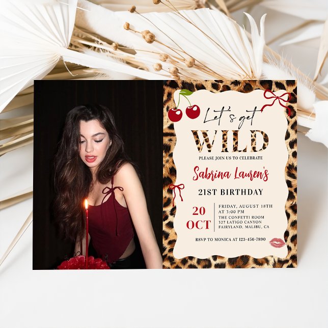 Convites Foto de Aniversário Leopardo Guepardo Vamos Ficar  (Criador carregado)
