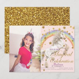 Convites Foto de aniversário mágico do Unicórn Illustrat