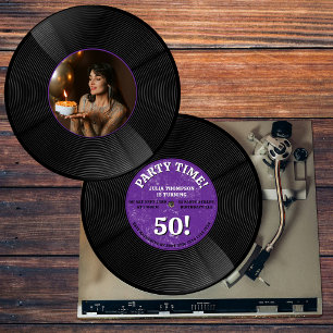 Convites Foto de aniversário marco de música de vinil retrô