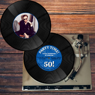 Convites Foto de Aniversário Marco de Música em Vinil Retrô