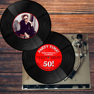 Convites Foto de Aniversário Marco de Música em Vinil Retrô