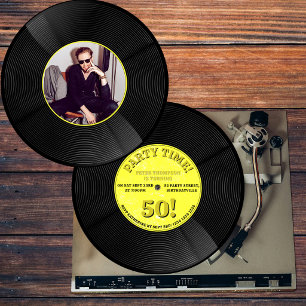 Convites Foto de Aniversário Marco de Música em Vinil Retrô