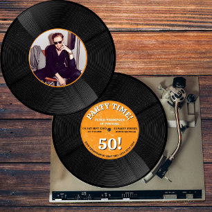 Convites Foto de Aniversário Marco de Música em Vinil Retro