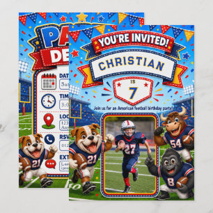Convites Foto de aniversário personalizada de futebol ameri