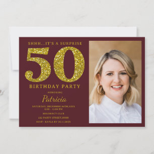Convites Foto de Aniversário Surpresa de 50 anos com Brilho