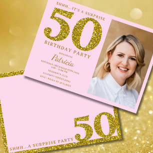 Convites Foto de Aniversário Surpresa de 50 anos com Brilho