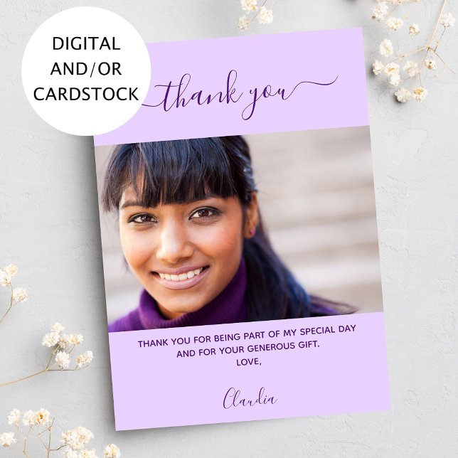 Convites Foto de aniversário violeta obrigado roxo (Criador carregado)