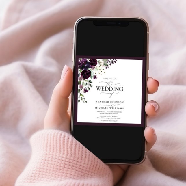 Convites Foto De Aquarela Floral De Mola Puro De Ameixa Ele (Criador carregado)